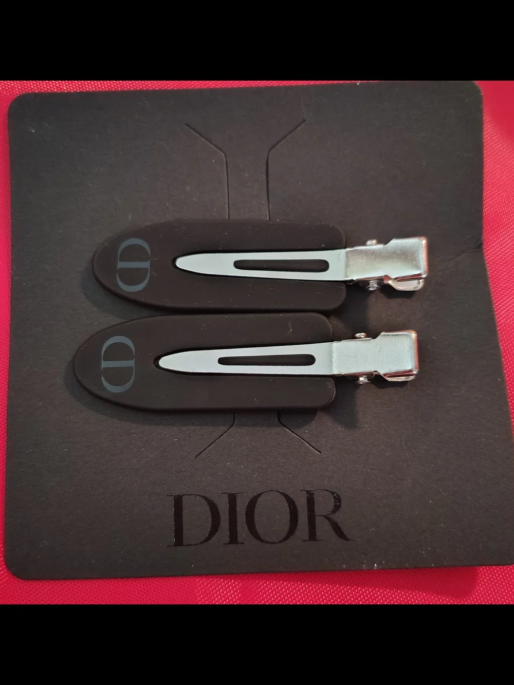 Dior Black Snap Hair Clips with Silver Accents - Set of 2
